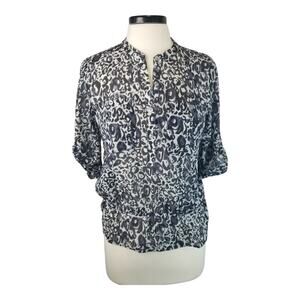 Ann Taylor LOFT Shirt Small Petite Animal Print Adjustable Sleeve Blouse